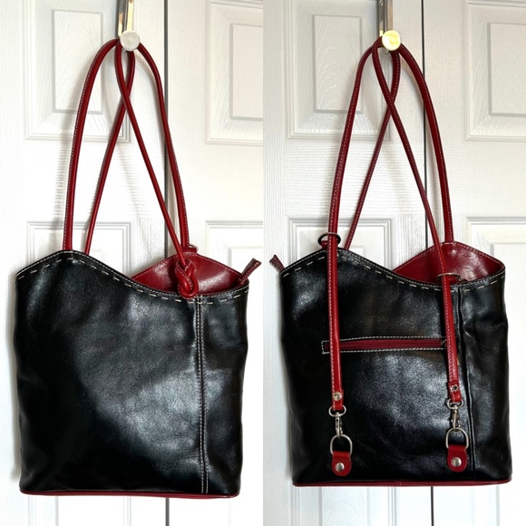 VERA PELLE Made in Italy Black and Red Leather Backpack with Convertible Straps - Picture 15 of 17